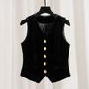 Stylish Black Velvet Sleeveless Waistcoat, Perfect for Women To Layer and Standalone Wear In Autumn, Small Fragrance Style