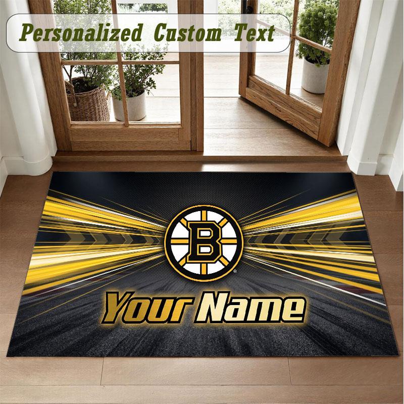 Crystal Velvet Square Rug Custom NameBoston Bruins Pattern Non Slip Home Floor Decor Rug