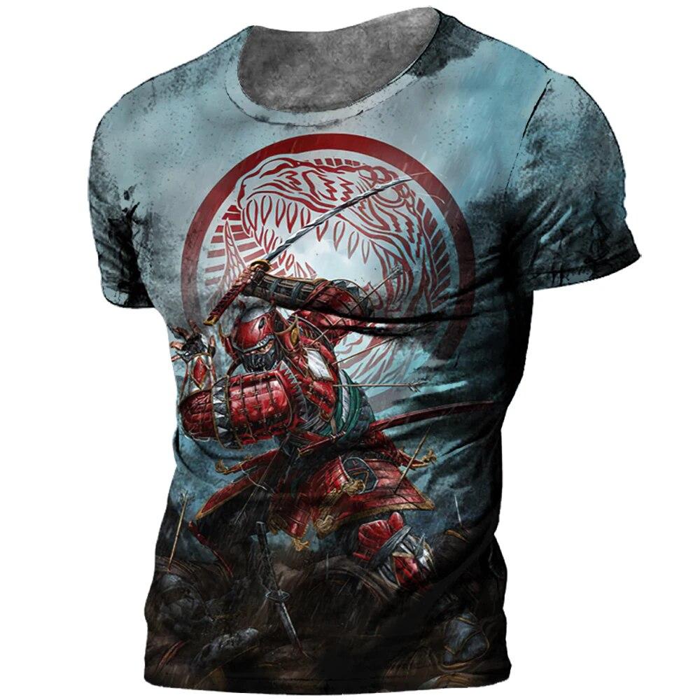 Японская футболка самурая с 3D принтом в японском стиле, топы с короткими рукавами, футболки, повседневная мужская футболка в стиле ретро, винтажная мужская одежда большого размера