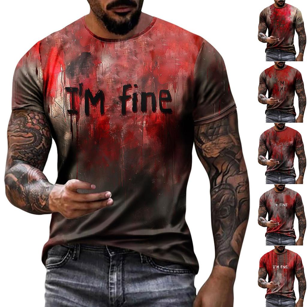 Men's Fashion Short Sleeve Round Neck Halloween Printed Casual Shirt Top
