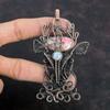 Rhodochrosite Pendant Rainbow Moonstone Pendant Copper Wire Wrapped Pendant Gemstone Jewelry Deer Face Pendant Handmade Pendant Gift For Her