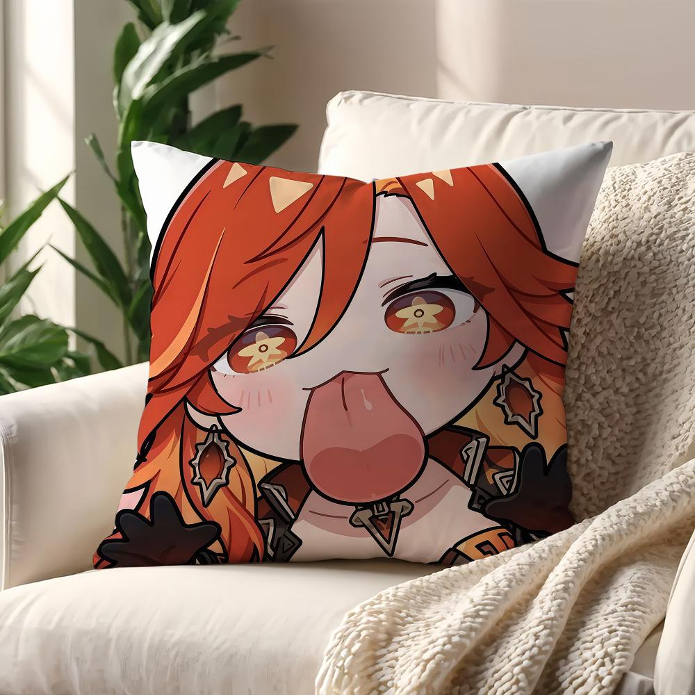 Kawaii Chibi Genshin Impact Characters cushion cover For Pillow Printing Sofa Decoration Home Car Room Office Nordic Simplicity