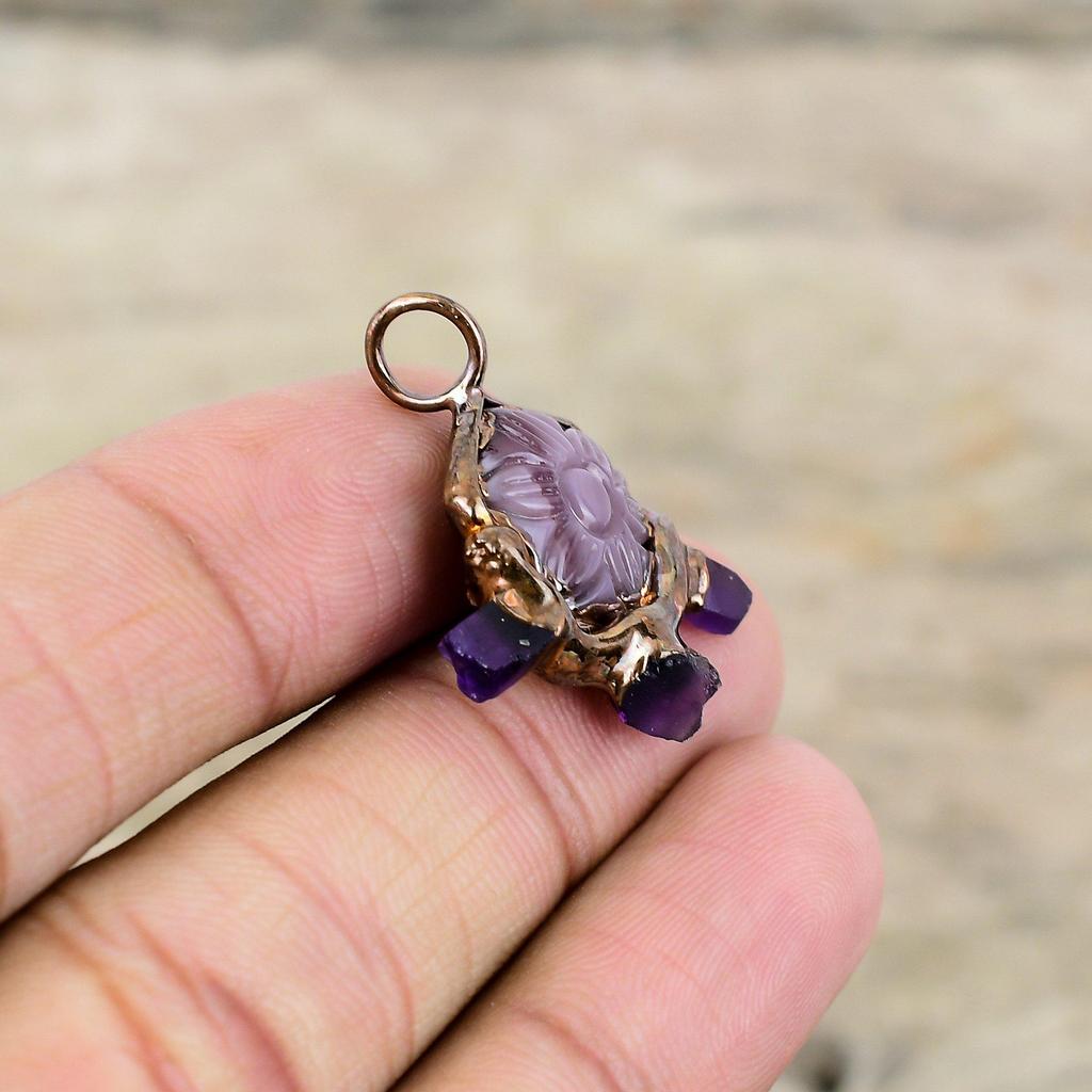 Резной аметист с африканским аметистом, грубый кулон, медный кулон, изготовленный гальваническим методом, новый кулон ручной работы, ювелирные изделия из драгоценного камня, гальванопластика