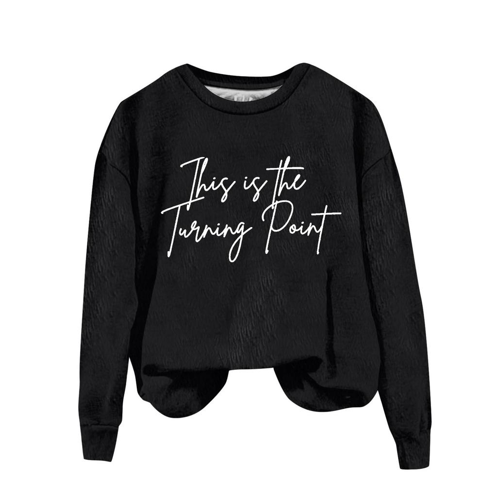 Ladies Fashion Casual Long Sleeve Printed Round Neck Pullover Top