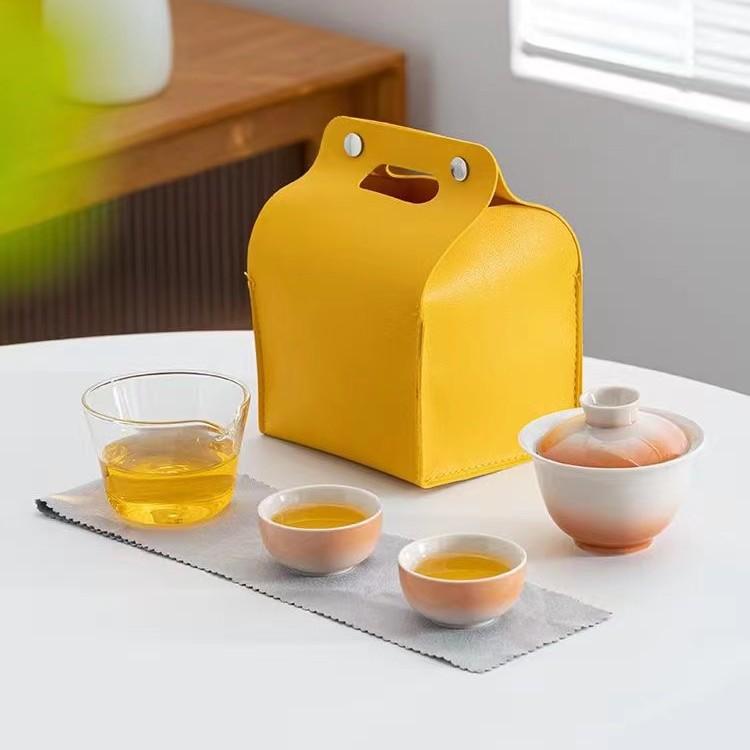 Portable ceramic express cup, one pot, three cups travel tea set, insurance bank business gift can be printed