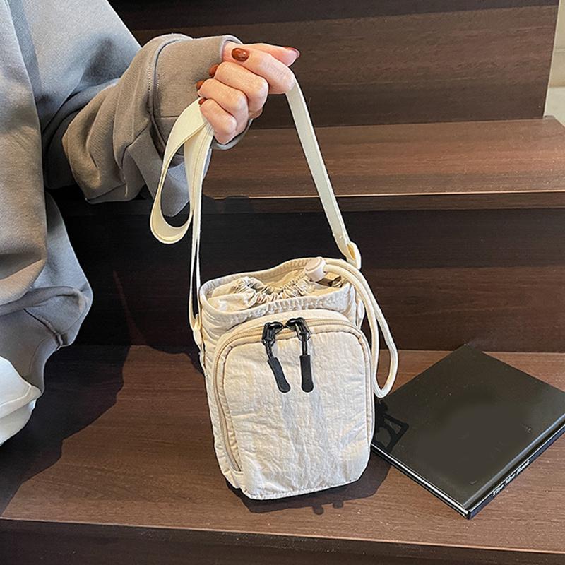 Mini Canvas Bag Women's Simple Casual Lightweight Mobile Phone Small Square Bag Drawstring Bundle One Shoulder Crossbody Bag KTB
