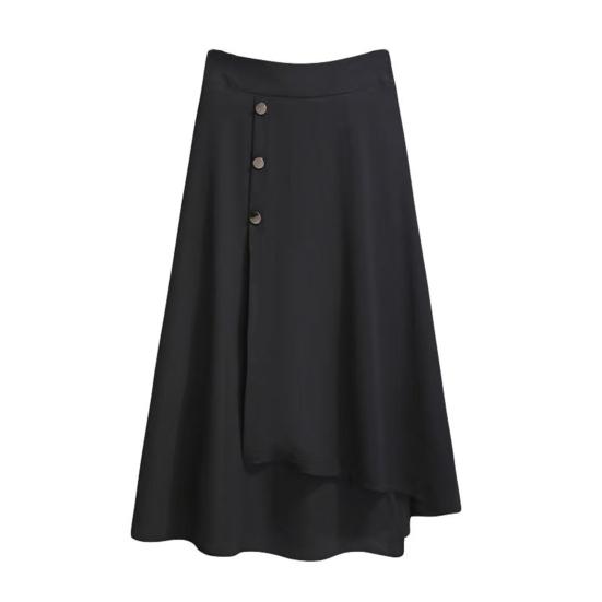 Юбка миди с высокой талией, декор пуговицами, неровный большой подол, юбка А-силуэта, однотонная летняя тонкая юбка