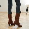 Spring White Brown Mid Calf High Boots for Women Lace up High Heel Small Big Size 33 45