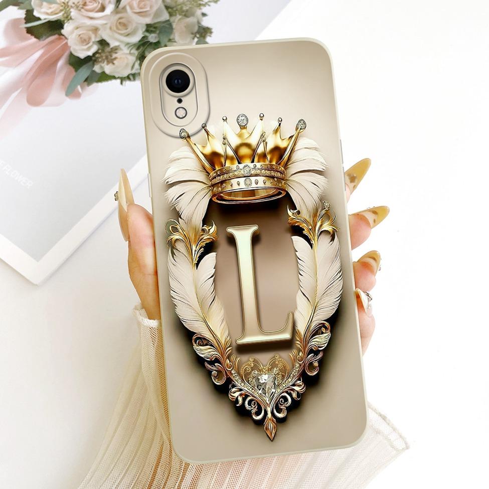 Для iPhone XR Чехол Cover Роскошный Буквы от A до Z Крутая Корона 2D Расписной Силиконовый Корпус Телефона A2107 A2108 A2105 A2106 A1984