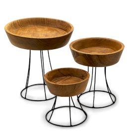 Teak Serving Bowls With Stands Set of 3
