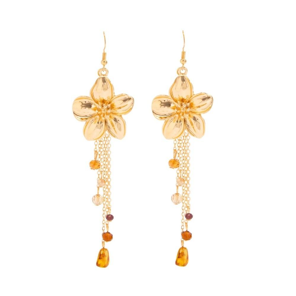 Gothic Flower Pendant Necklace Gold Flower Tassels Earrings New Y-shaped Chain Necklace  Jewelry
