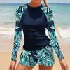 Women's Swimsuit Tankini Set Female Long Sleeves Swimwear 2025 Surfing Sports Pool Beachwear Two-Piece Bathing Suits With Shorts