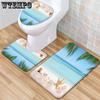 Коврики для ванной Трехкомпонентный набор ковриков для ванной и туалета Коврики для ванной Противоскользящие коврики Коврики в стиле Пляжный пейзаж