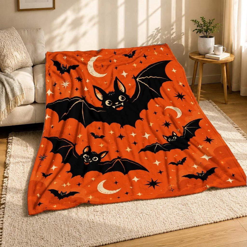Grinning Bats With Stars and Crescent Moons Coral Fleece Blanket