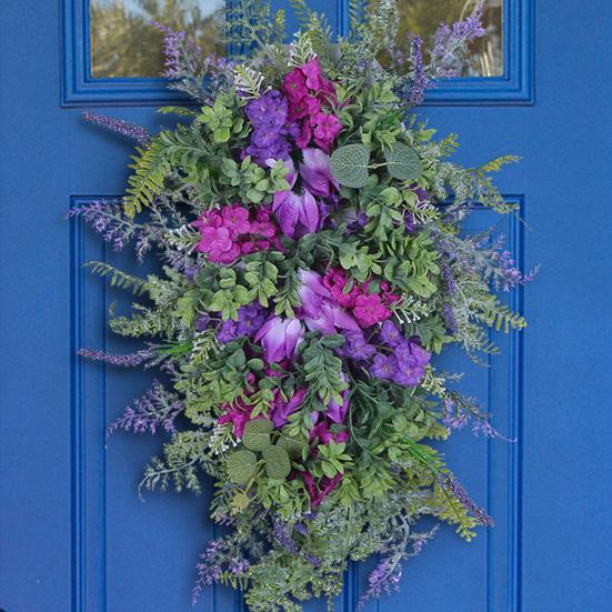 Фиолетовый тюльпановый венок с гортензией и гиацинтом искусственный цветок лавандовая гирлянда реалистичный весенне-летний цветочный декор для двери стены дома и вечеринки