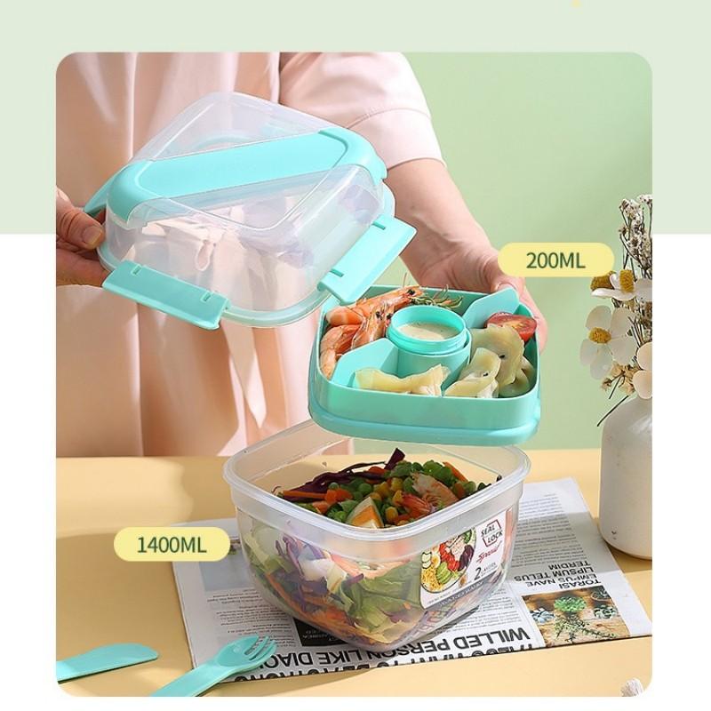 Портативный контейнер для ланча 1,4 л, 2-слойная салатница, коробка для бенто, салатницы, ланч-бокс, микроволновая печь, контейнер для обеда для еды, ланч-бокс