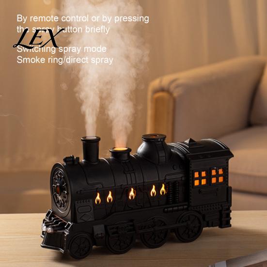 Quiet Humidifier for Nighttime 300ml Vintage Train Aroma Diffuser, Steam Locomotive with Remote & LED Retro Light Light, 2 Mist Modes Timer Essential