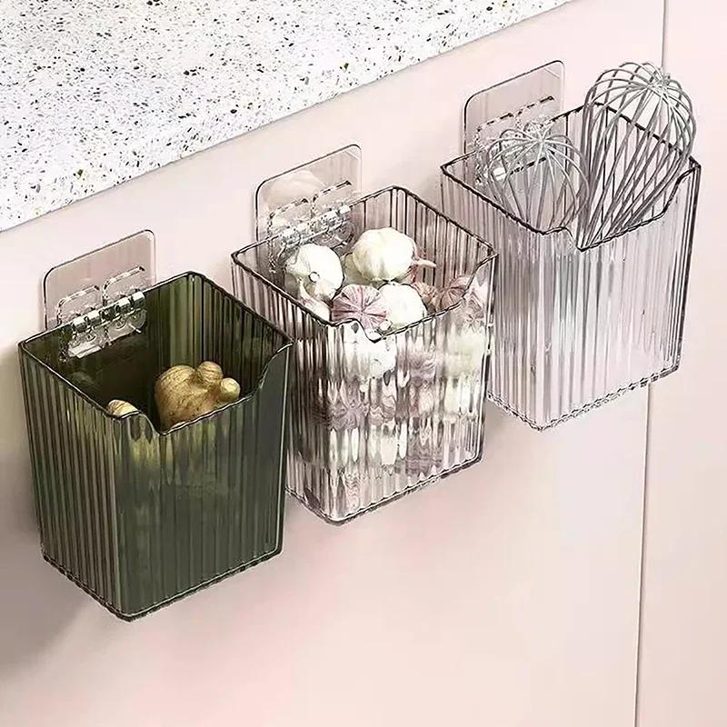 Настенный ящик для хранения вещей, экономящий место, пластиковая угловая полка для душа без перфоратора, кухонный контейнер для хранения зеленого лука, имбиря, чеснока