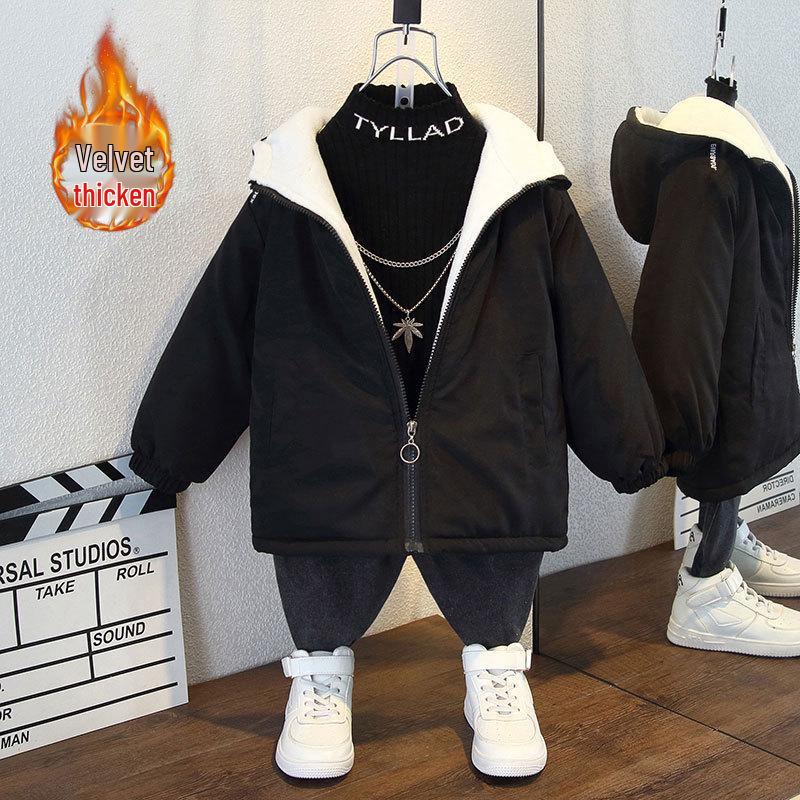 Модная куртка для мальчиков с флисовой подкладкой - Осень/Зима 2025, уличный стиль, утолщенная хлопковая набивка