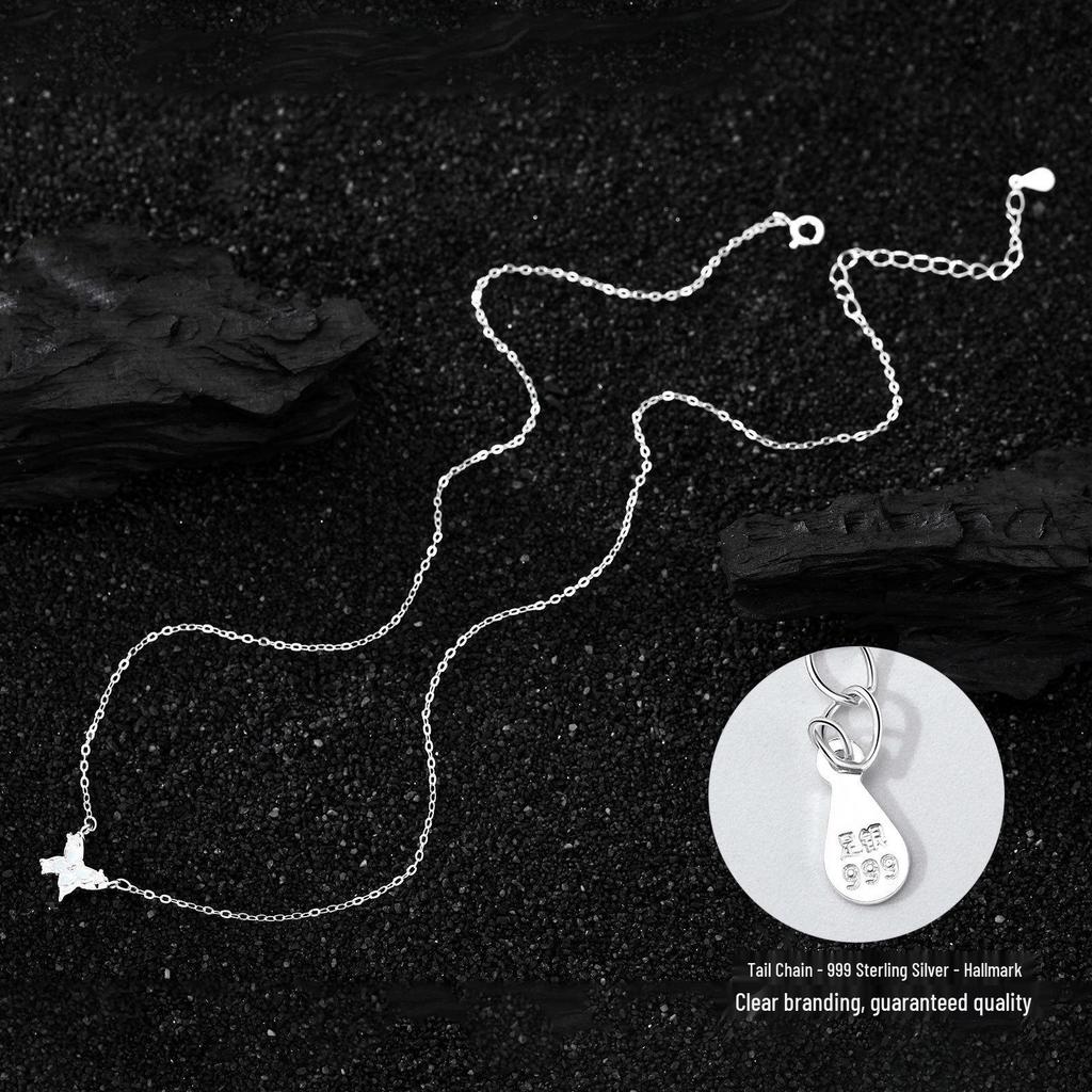 S999 Sterling Silver Starlight Butterfly Necklace: Cute, Versatile Clavicle Chain for Women, Mori Style Choker