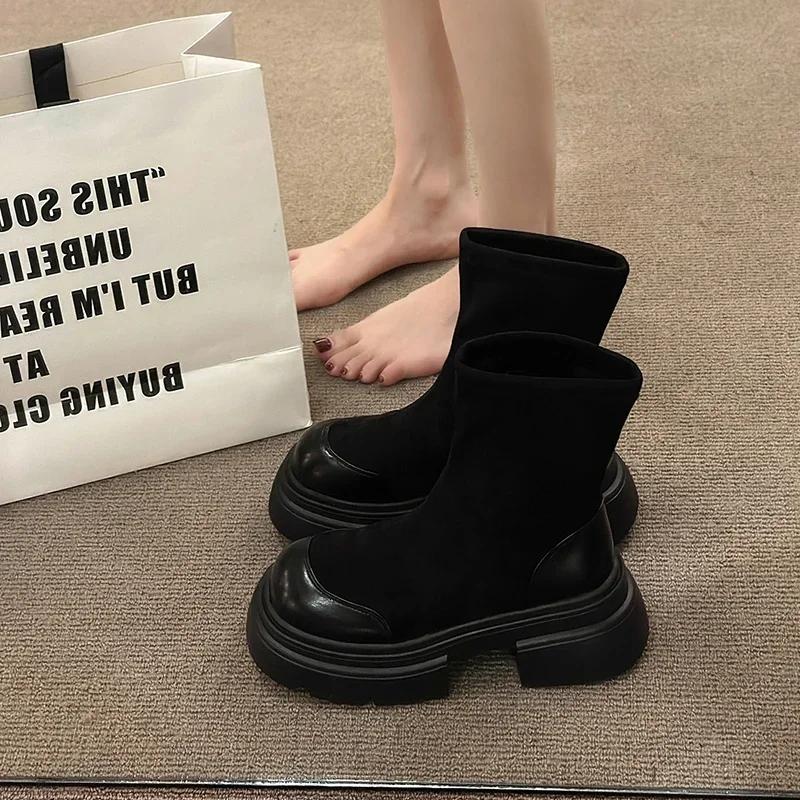 Новые толстые женские тонкие короткие ботинки, модные ботильоны с молнией сзади, толстый каблук, осенне-зимняя женская обувь в уличном стиле