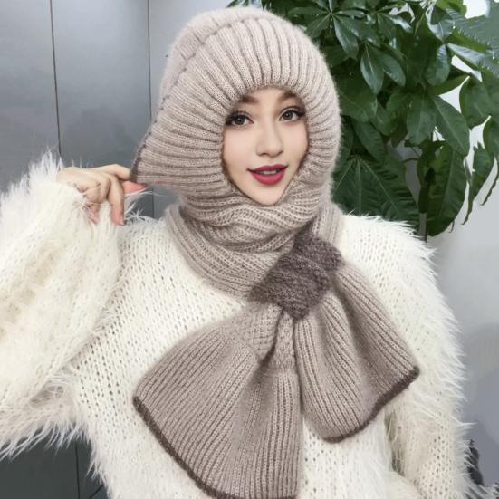 Зимняя вязаная шапка-шарф, теплая ветрозащитная защита ушей, для холодной погоды, для велоспорта, женская вязаная шапка-бини, утеплитель для шеи, шарф