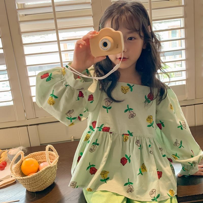 Детская рубашка с квадратным вырезом и длинными рукавами для девочек, базовый топ с пышными рукавами и пуловером