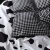 Cartoon Bedding Set Cow Print Duvet Cover Black White Comforter Cover Milk Cow Bedspreads Cover Reversible Plaid Grid Room Decor