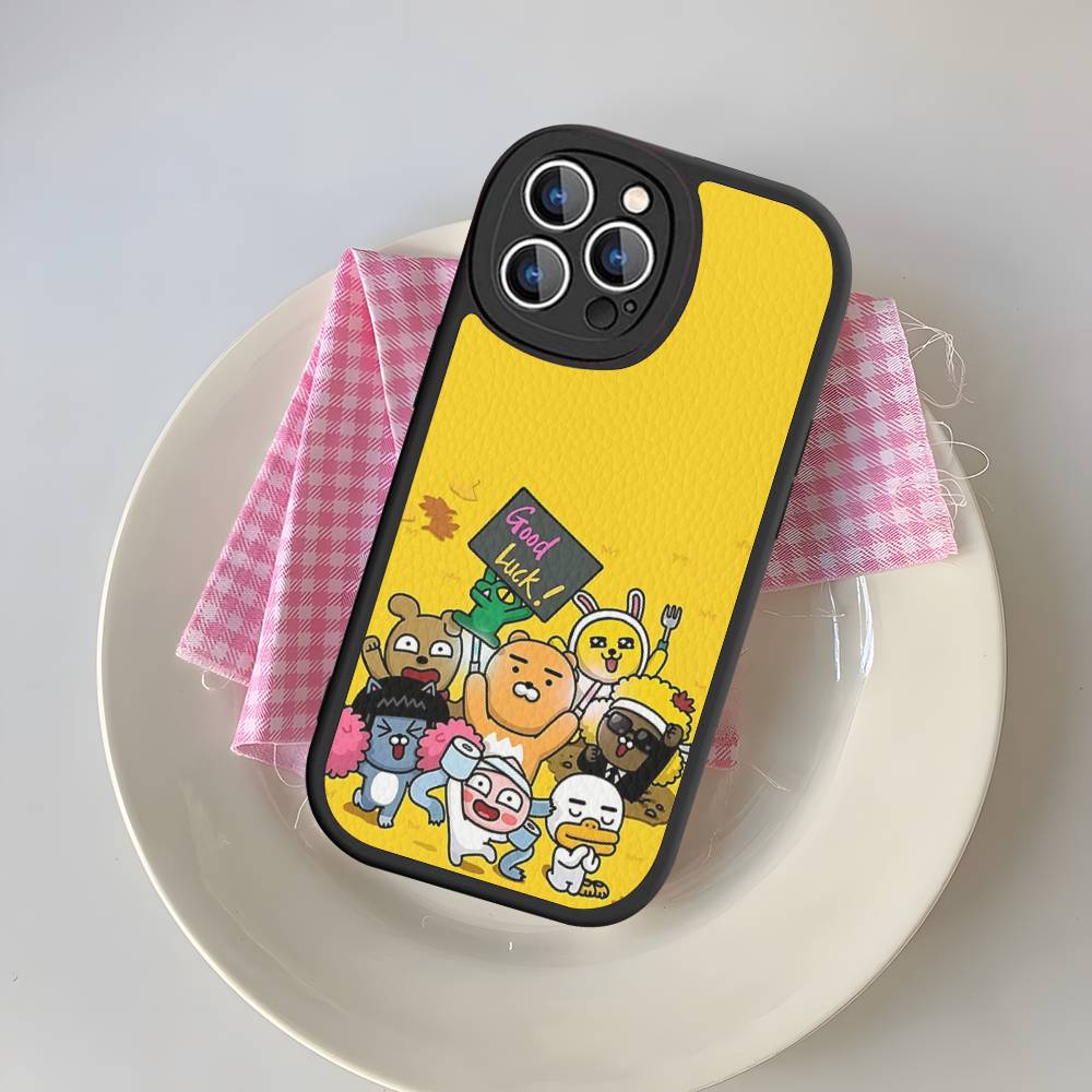 Cartoon K-KAKAO CUTE F-FRIENDS Phone Case For IPhone 16 15 14 13 12 11 Pro Max Plus 16E Soft Leather Cover