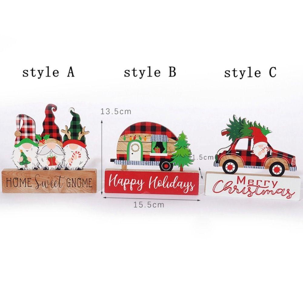 2Pcs DIY Christmas Desktop Ornaments Cartoon Table Centerpiece Santa Wood Plaque Signs New Years