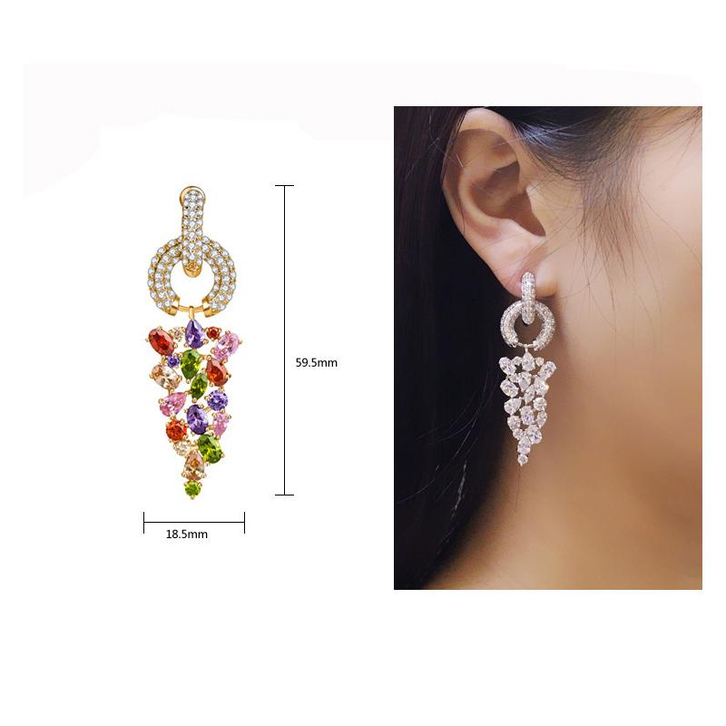 WWJ Long Dangling Drop Cluster Multicolor Zircon Women Earrings