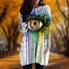 New In Autumn Big Eyes Print Plus Size Dress Women O'neck Long Sleeves Casual Pocket Dresses