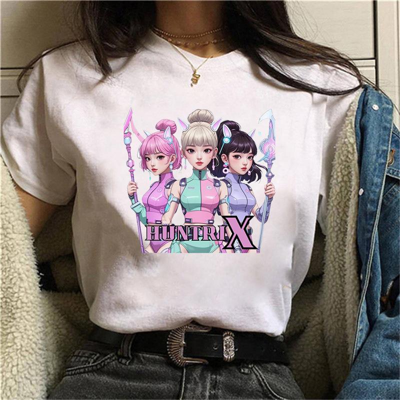 Женская летняя футболка K-Pop Охотники на демонов с графическим принтом Стильная уличная футболка с принтами персонажей Rum Mira Zoey Модная повседневная