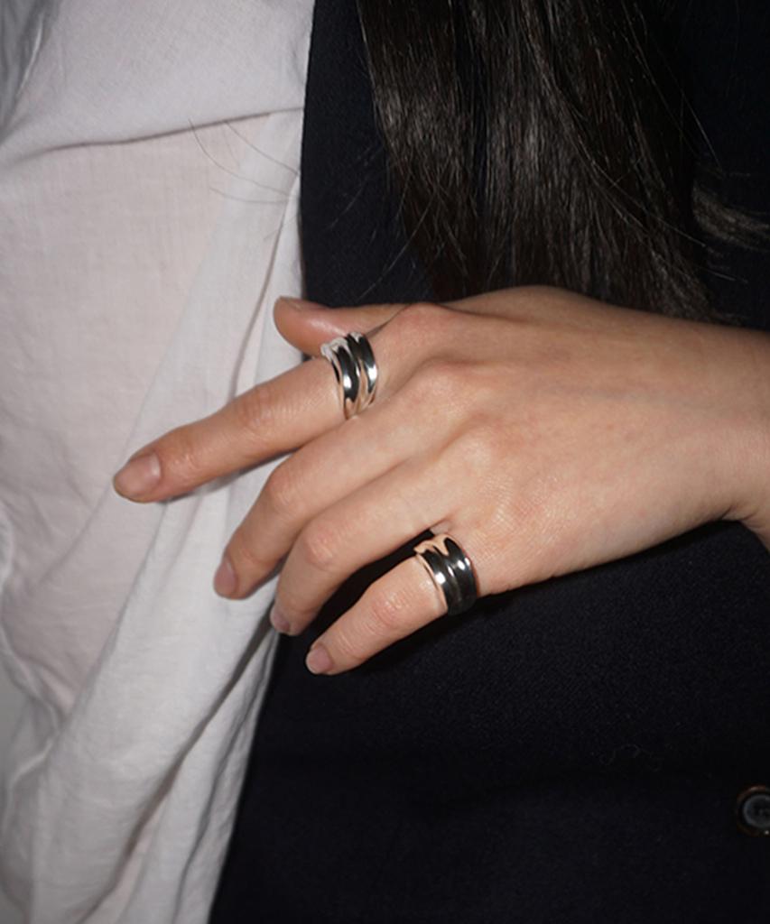 Siega House 3-Layered Fold Ring (Glossy- Silver)