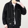 Men Denim Jacket Lapel Long Sleeve Jacket Coat with Large Pockets Spring Autumn Button Closure Cargo Outwear