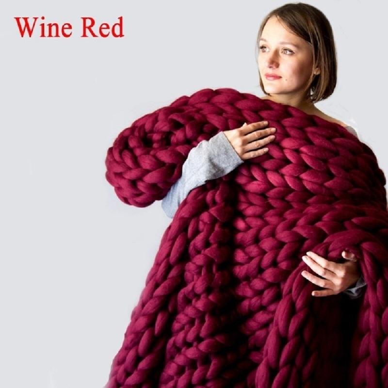 Large Soft Chunky Knitted Thick Wool Blanket With Versatile Colors For Cozy Comfort
