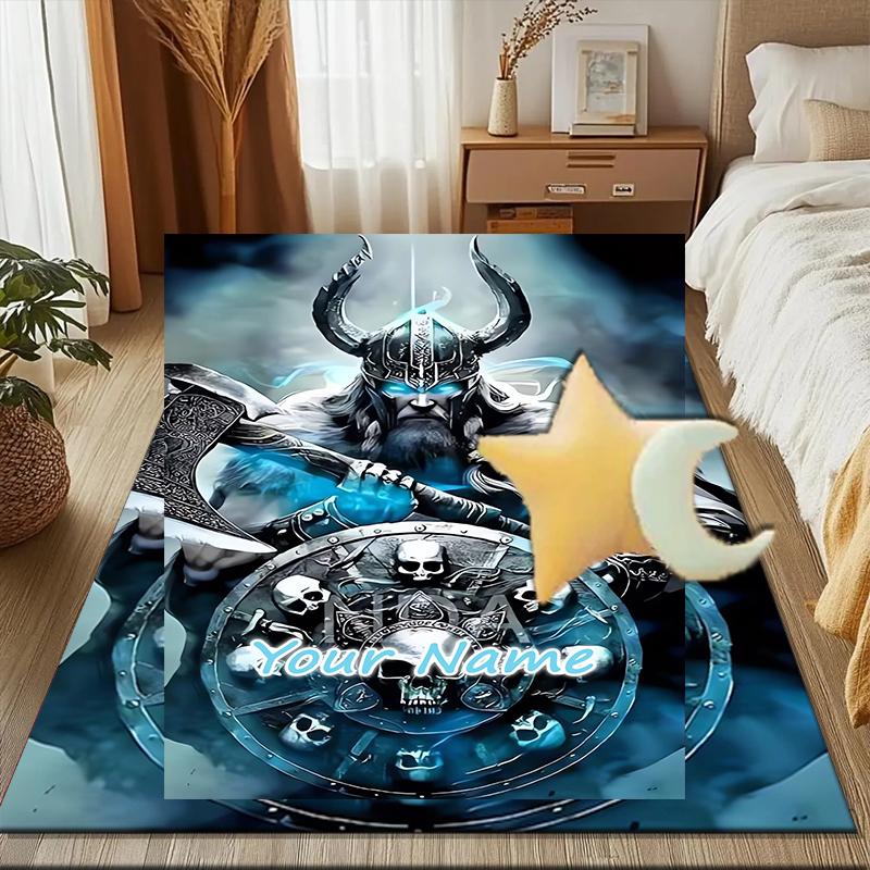 1PC Custom Name Warrior Fantasy Art Theme Floor Mat Ideal for Living Room, Game Rooms, Office, Bedroom Floor Mat Playful Design
