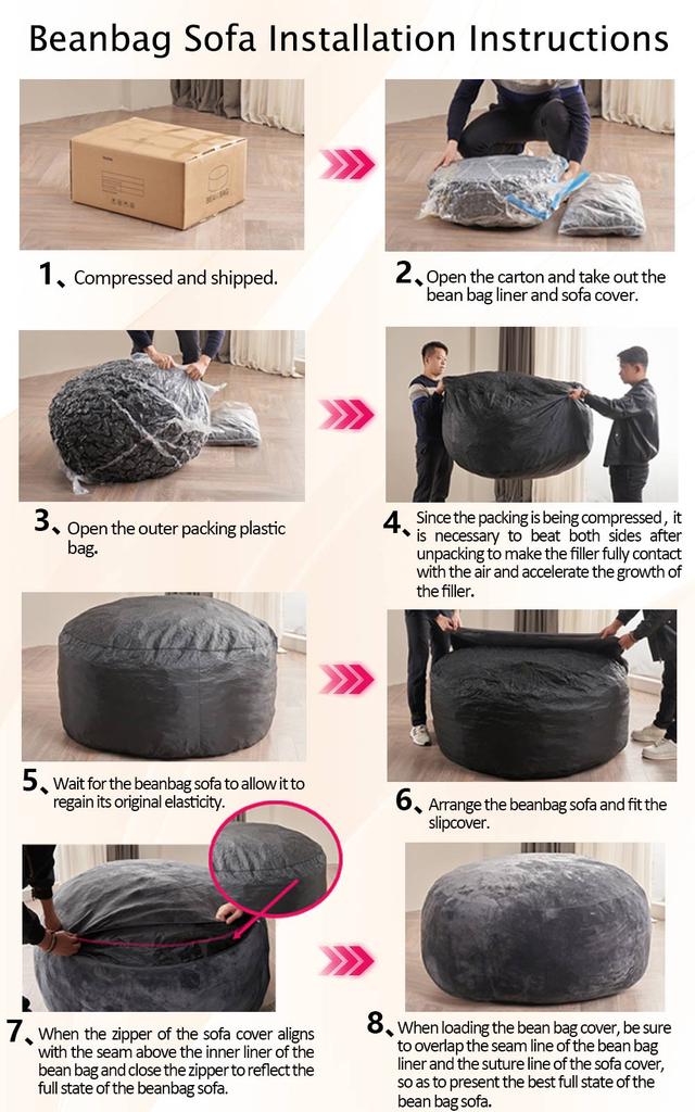 3FT Bean Bag, Bean Bag Chair, Sofa for Adults, Soft and Comfortable Reading Chair, Suitable for Bedrooms, Balconies and Other Places