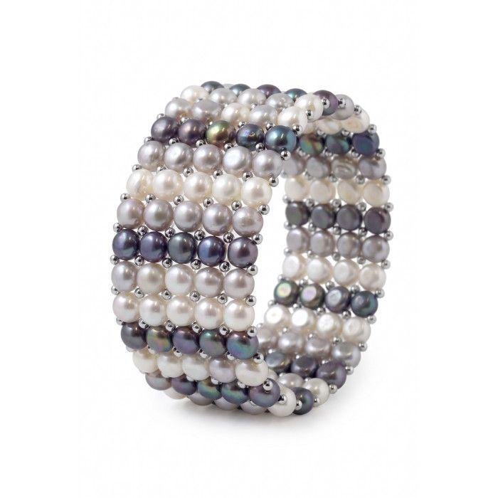 Bracelet - PEARLS &amp; COLORS - Pearls &amp; Colors - Perles d'eau douce 3-4 mm - Argent 925 - 5 rangées ajustable