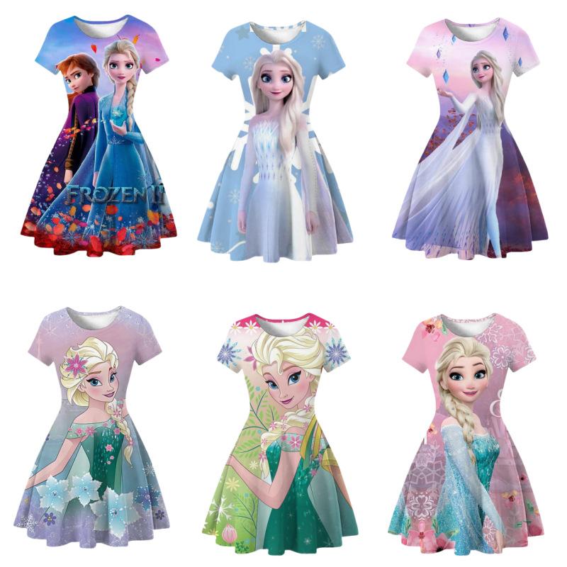 Children'S Skirt Princess Dress 2D Digital Printing Short Sleeve Girls Dress