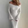 Knitted One-line Shoulder Long Sleeve Slim Dress Women's Autumn Fashion Casual Dress