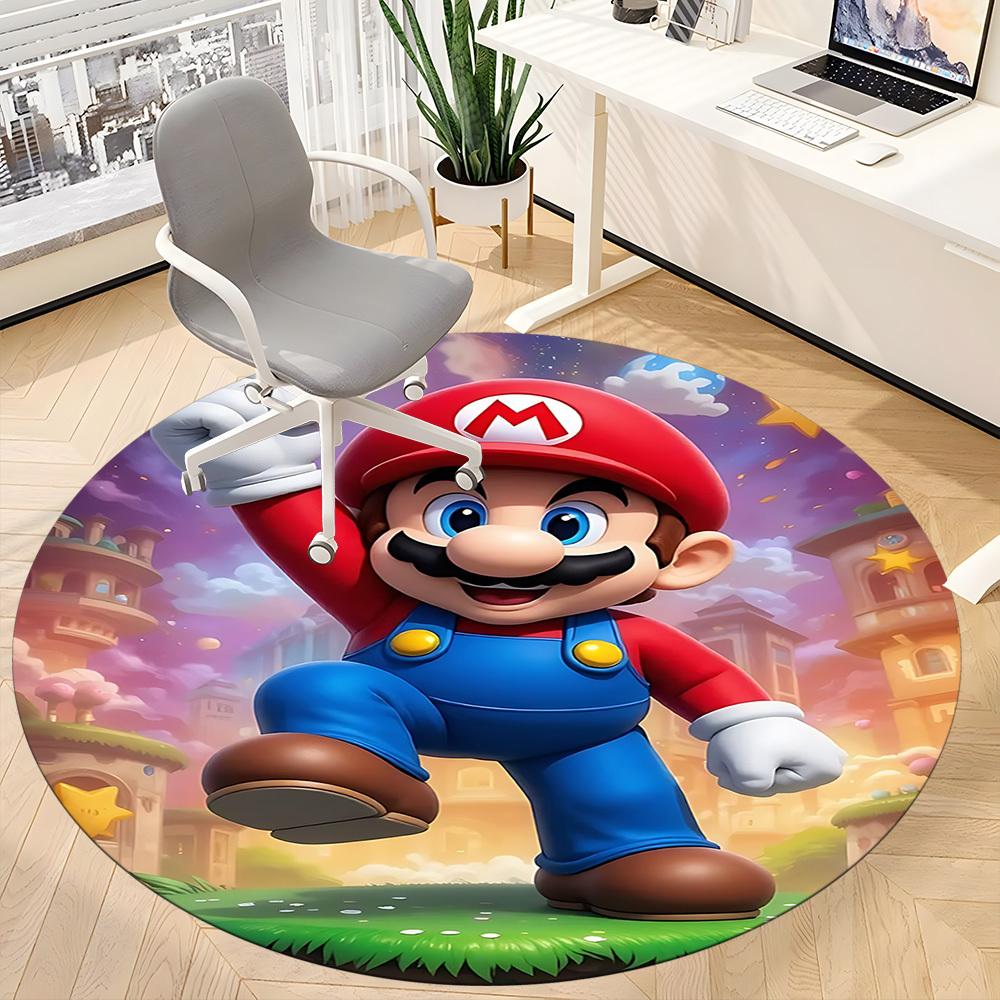 1pc Mario Adventure Office Round Area Rug, Under Office Chairs Bedroom Living Room Home Decor a1016254