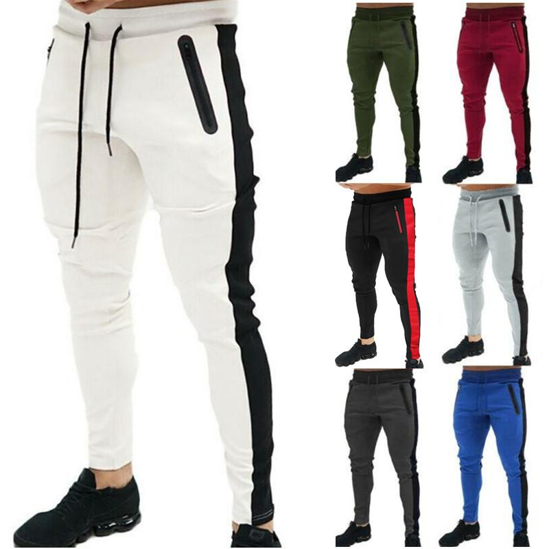 Мужские брюки Slim Fit с эластичной лентой, спортивные флисовые брюки, повседневные узкие спортивные штаны