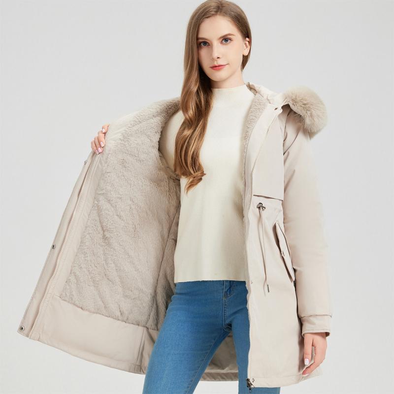 Fashion Winter Coat Female Long Parkas Hooded Detachable Sleeves Faux Fur Collar Thick Warm Women's Jackets