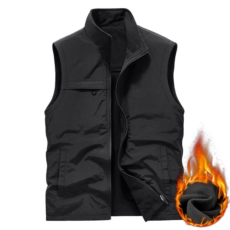Velvet Vest Double-sided Vest for Men's Outdoor Leisure Warm Windproof Vest Stand Up Collar Top