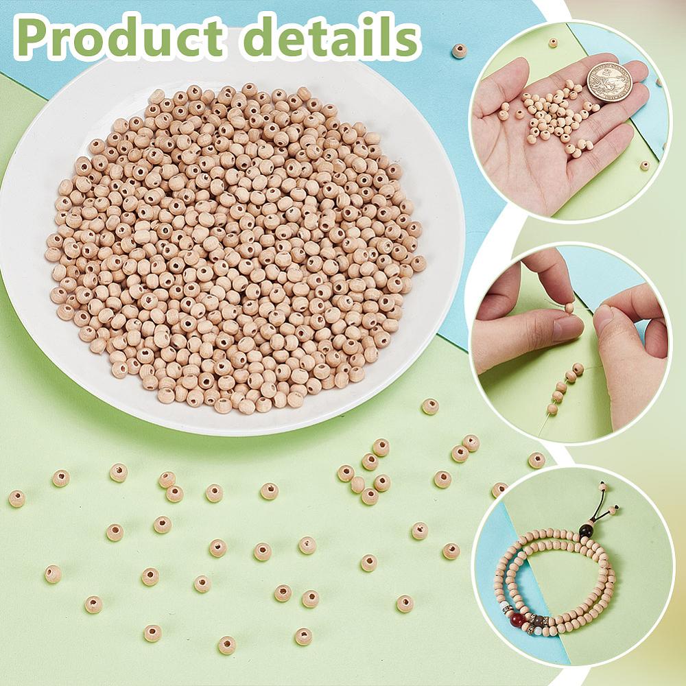 3000Pcs Round Unfinished Wood Beads Natural Wooden Loose Beads Spacer Beads Lead Free Moccasin 5mm Hole: 2mm