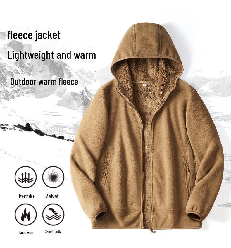 Мужская плюшевая флисовая куртка с капюшоном - Теплый кардиган на молнии для осени и зимы