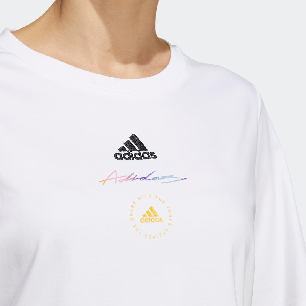 Adidas Solid Color Logo Print Casual Sports Crop Top T-Shirt Women Tops White HE9983