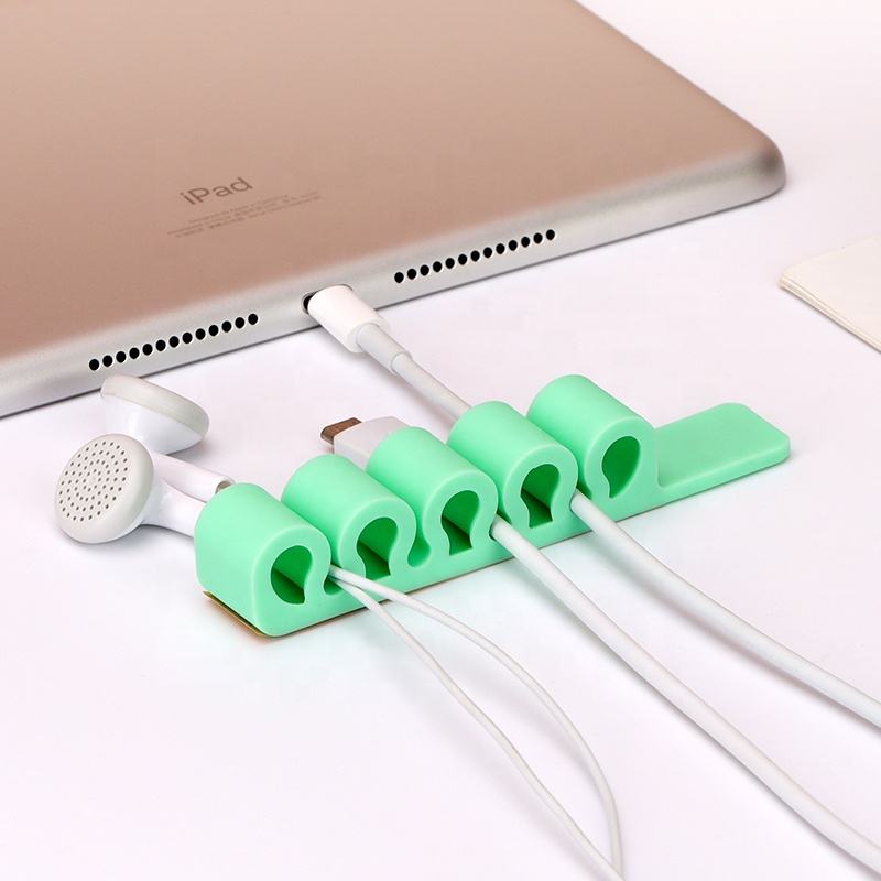Silicone office organizer for cables, wires, pens, green