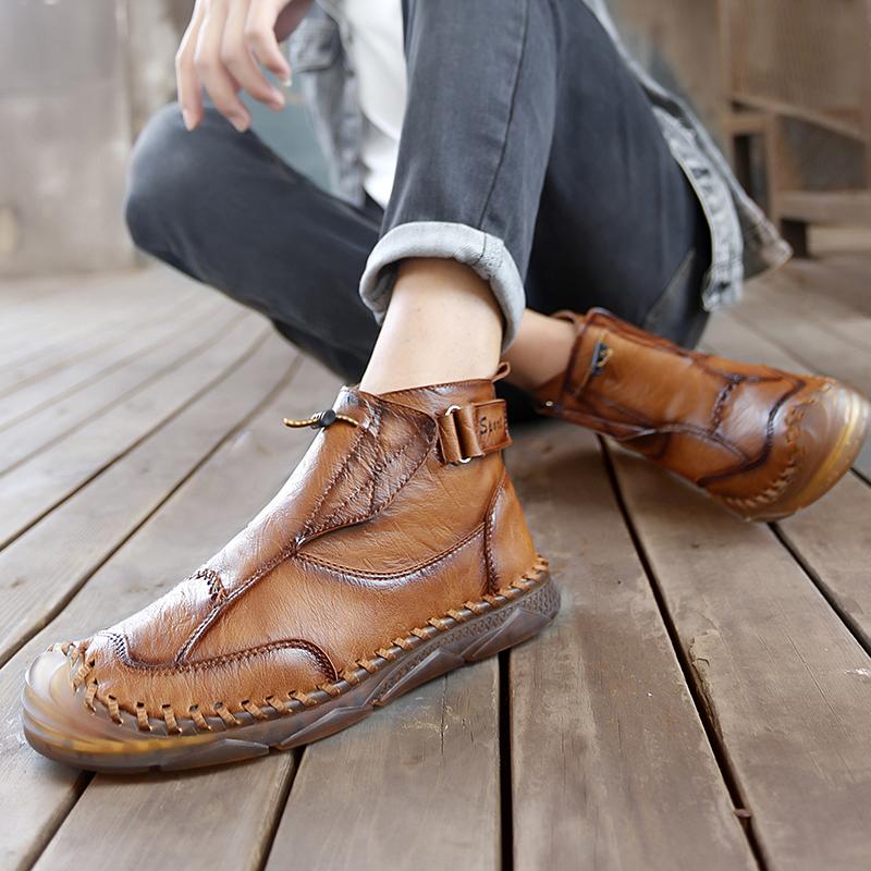 Мода 2025 Новая мужская кожаная повседневная обувь Дышащая Слипоны Низкие кроссовки для ходьбы Уличные мужские ботильоны Нескользящие рабочие ботинки